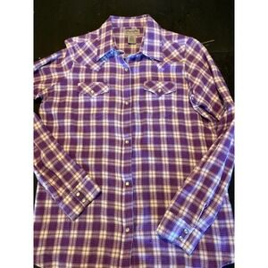 Wrangler Purple‎ Plaid Western Shirt Long Sleeve Snap Button Front Large